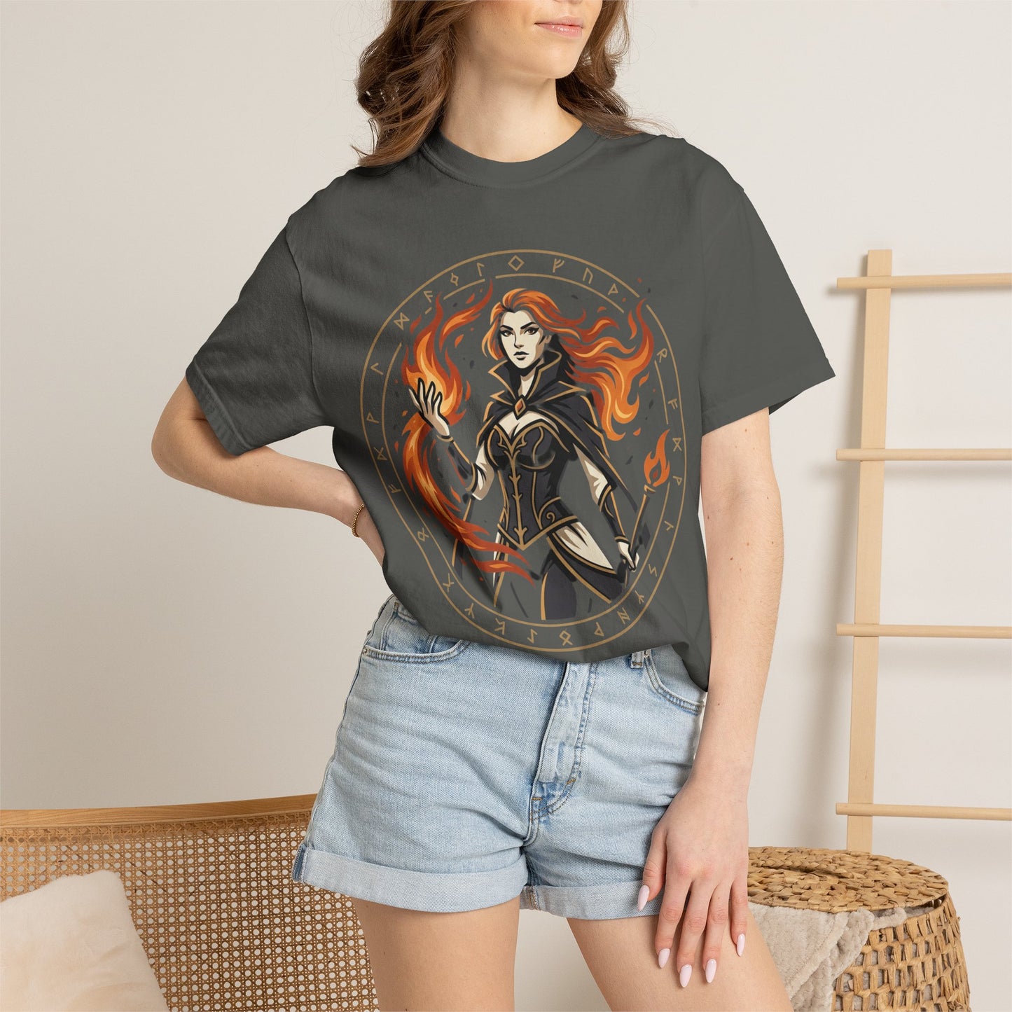 Mage Warrior T-Shirt — Fiery Sorceress Graphic Tee