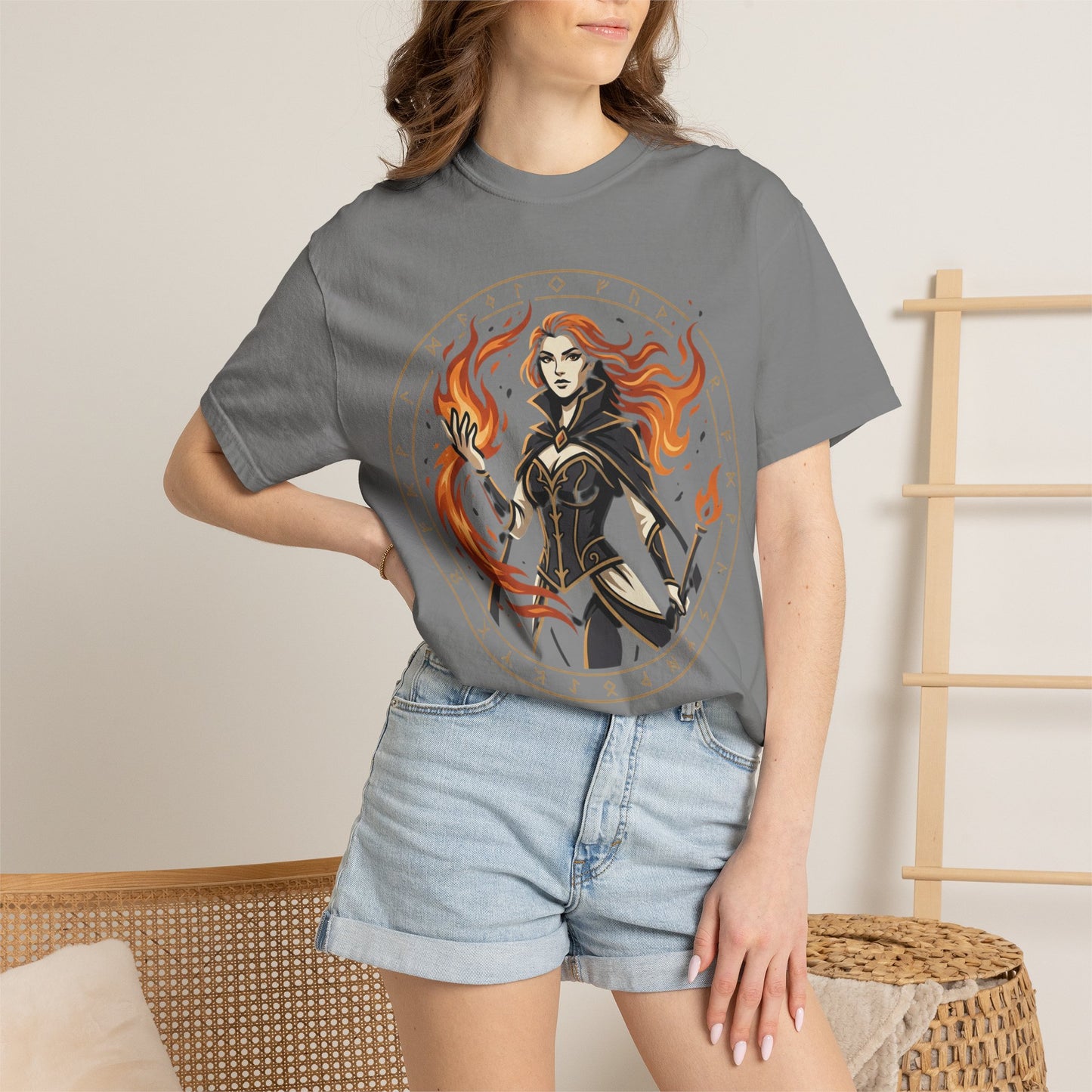 Mage Warrior T-Shirt — Fiery Sorceress Graphic Tee