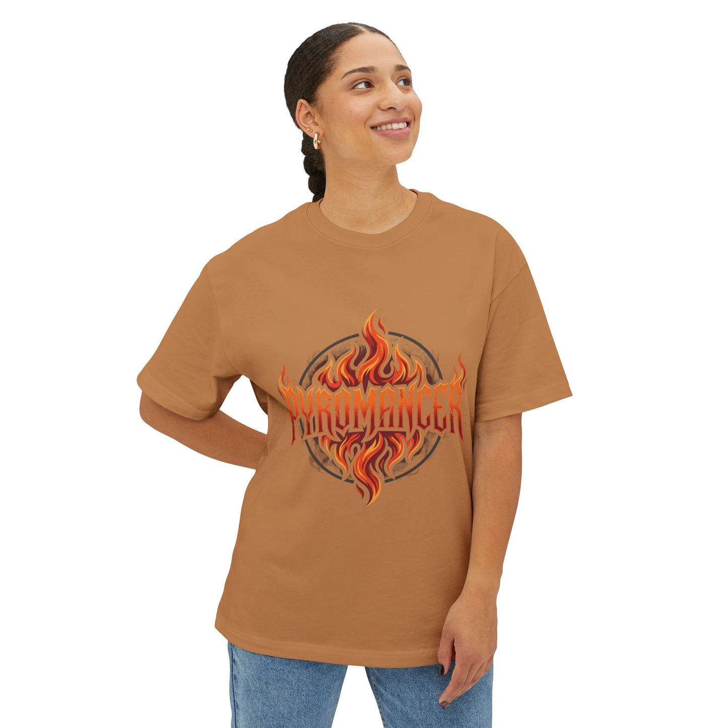 Pyromancer Flame Graphic Tee — Oversized Boxy T‑Shirt